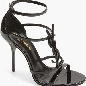 Saint Laurent Glossy Black Strappy Heels